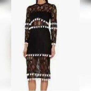 Alexis Black Dress with White Accents Pom-Pom Midi Sz M